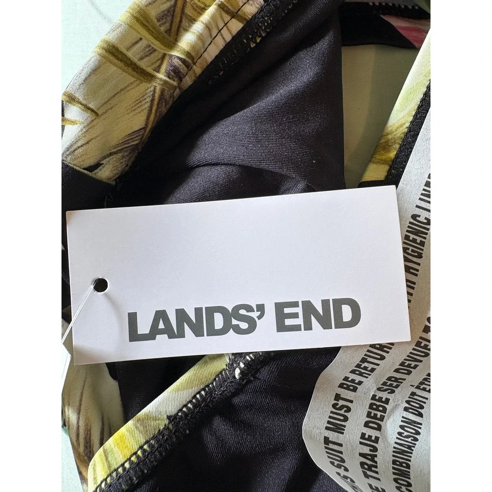 Lands End Womens High Waisted Tropical Palm Bikini Bottoms Black Medium NWT